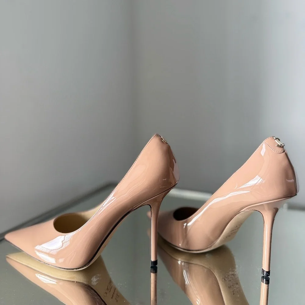 New Jimmy Choo Love Ballet-Pink Patent-Leather Pointed Pumps with JC $825 37.5 - Picture 4 of 11